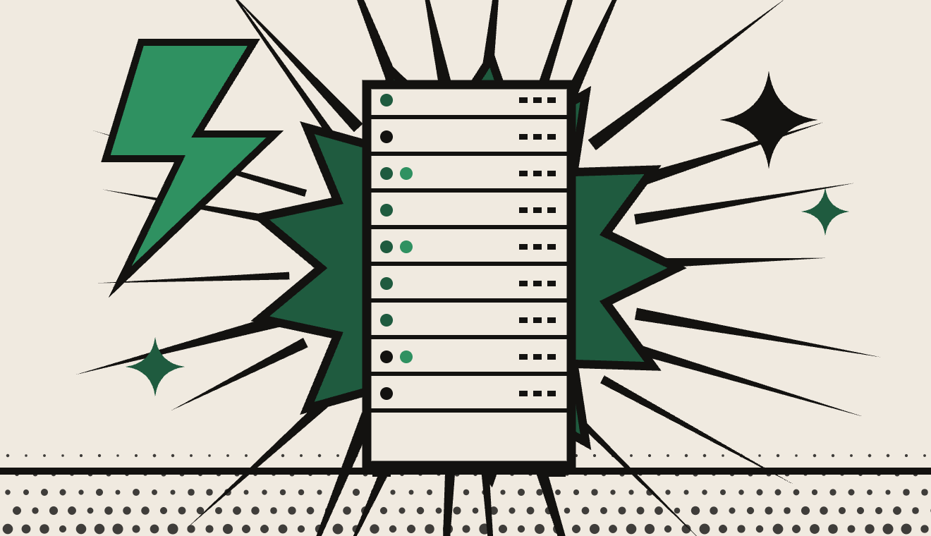 Illustration: server rack tower with sunburst