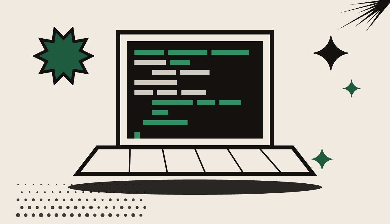 Illustration: laptop with code